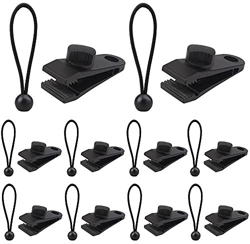 AOPRIE 10 Sets von Bungee-Bällen und Planenclips, schwarz, 15.2 cm Kugel-Bungee-Seil, robuste Klemmen, Haken-Befestigungen, Halterung für Camping, Zelte, Fracht, Autoabdeckung, hält Drahtschläuche