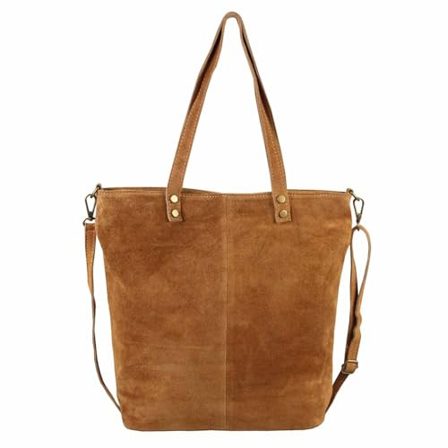 ITALYSHOP24 Made in Italy Damen Leder Tasche XL Shopper Tote Hobo Bag Wildleder Henkeltasche Handtasche Umhängetasche Ledertasche Schultertasche DIN-A4