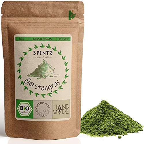 SPINTZ 250g Bio Gerstengras Pulver - Gerstengraspulver - Gerste gemahlen - Ideal für Tee und Smoothies - Nahrungsergänzungsmittel aus biologischem Anbau - 100% natürlich & vegan | plastikfrei verpackt