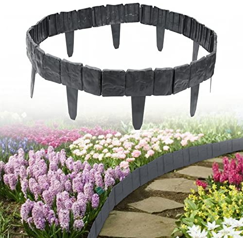 Jiubiaz Rasenkante Beeteinfassung 7.5M Rasenkante Kunststoff Anthrazit Steinoptik Garden Border aus Polypropylen Mähkante Beetumrandung Palisade Garten dekorativ 1 Element BxHxT: 25x23x1 cm