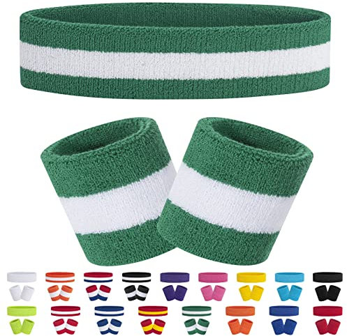 FACATH Gestreiftes Schweißband-Set Sport-Stirnband-Armband-Set Frottee-Armband Sportübungs-Basketball-Armband-Stirnbänder