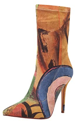 vivianly Women's Sexy Pointy Toe Stiletto Heels Ankle Boots Printed Stretchy Sock Booties Size 8
