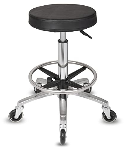 Staboos Rollhocker bis 160 kg - Gel-Polster Sitz rund - Praxishocker (Premium Rollen und Fußstütze) Drehhocker höhenverstellbar (55 cm bis 75 cm) Rundhocker