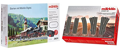 Märklin 29074 BR 74 Digital-Startpackung Güterzug Epoche 3, Spur H0 Modelleisenbahn, viele Soundfunktionen, mit Mobile Station und C-Gleis Schienen & Start up - C-Gleis-Ergänzungspackung C2, Spur H0