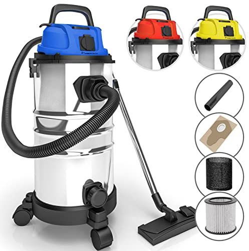 Timbertech® Aspirapolvere Industriale - Acciaio Inox 30 l, 2300 W, Funzione Soffiante, 3 Filtri, HEPA, Colore a Scelta - Aspirapolvere a Secco e Umido, Aspiratore Solidi e Liquidi (Blu)