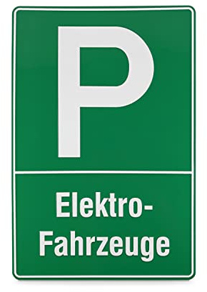 Betriebsausstattung24 Parkplatzschild Elektrofahrzeuge - Aluminium, 40,0 x 60,0 cm - Befestigungsart: Zum Verschrauben - Farbe: Grün - E-Auto Parkplatz Hinweisschild - Elektroauto Parkschild