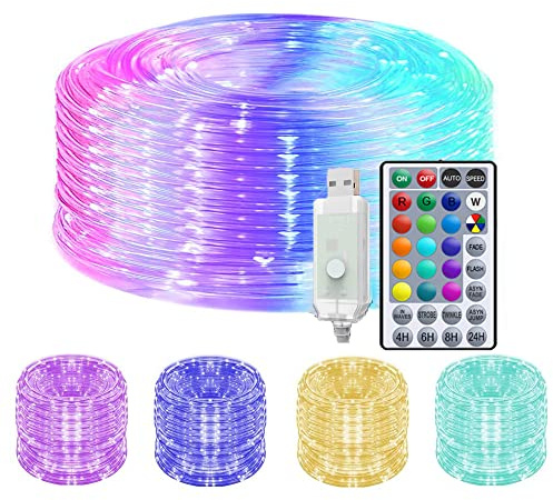Solhice 12m Color Changing LED Rope Lights Indoor, 120 LEDs USB Powered Christmas RGB Tube Lights with Remote Control for Bedroom Wedding Party Waterproof Outdoor Decor