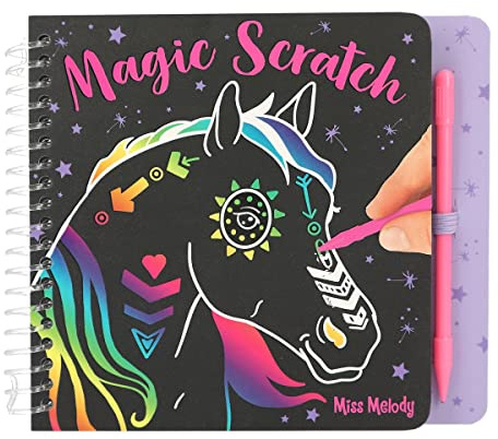 Depesche 12114 Miss Melody Mini Libro Mágico Lindos Motivos de Caballos, libreta con gradiente de Colores y lápiz para rascar, Multicolor, ca. 15,3 x 13,2 x 1,8 cm