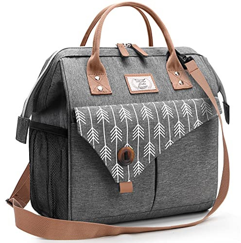 Lekesky Kühltasche Damen mit Schulterriemen, Lunchtasche Isolierte für Frauen Auslaufsichere Weit Geöffnete Lunchbox, 15L, Grau