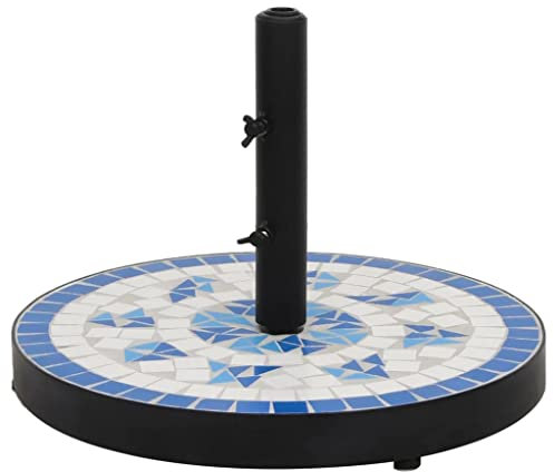 vidaXL Base de Parasol Bleu et Blanc Rond 12 kg, Support de Parasol, Support de Parasol extérieur, Parasol Cantilever avec Base, Poids de Parasol