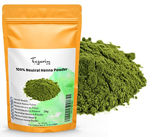 50g Henna Neutral Pulver - Henna Neutral für Haar Reinigend Regulierend Verleiht Volumen Stärkend - Cassia Obovata - Feines Pulver, 100% Natürlich, Rein und Ohne Zusatzstoffe | Tazarin Ltd