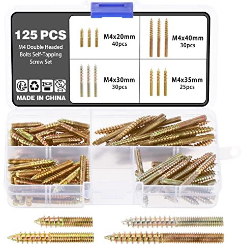 Knpwer 125 Stück M4 Aufhängerschraube Doppelkopfschraube Selbstschneidende Schraube,Doppelkopfschrauben Selbstschneidende Ersatz, Stockschrauben mit Doppelgewinde