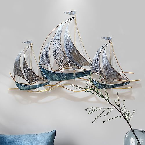 JYHCD 3D Segelschiffen Wanddekoration Nautical Boat Wanddeko Maritime Deko Hängende Ornamente Ozean-Thema Metallschiff-Wandskulptur Dekor Zuhause Hotel-Wohnzimmer-Schlafzimmer-Esszimmer,A