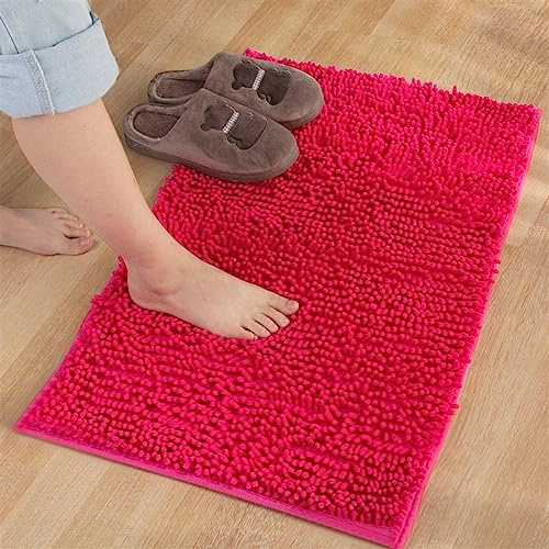 Reyox Badematte Hochflor Chenille rutschfest Vorleger Waschbar Badteppich Badezimmer Wasserabsorbierenden Fuchsie 70 x 140 cm