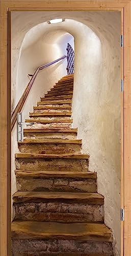 HUBDECO Türwandbild - Selbstklebende Türaufkleber - Wandbilder Aufkleber - Fantasi, Kunst, Leinwand Tapete - Türaufkleber - für Türen, Möbel, Schränke, Spiegel - 88x200cm - Treppe 1