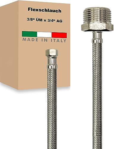 Flexschlauch ÜM x AG Edelstahl Panzerschlauch Anschlußschlauch Sanitär Armaturenschlauch Hauswasserwerk Made in Italy (3/8 x 3/4 - 300 mm)