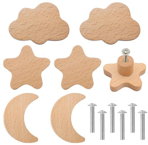 PHIEZC 6er-Pack Schubladenknöpfe, Möbelknöpfe aus Holz, Schrankknöpfe aus Holz, Schrankknöpfe aus Holz mit Schrauben, geeignet für Schrankknöpfe im Kinderzimmer