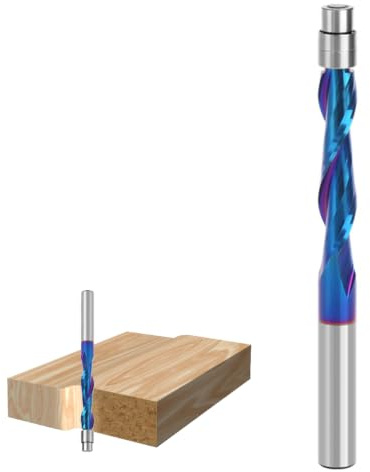Broca para Enrutador de Corte Al Ras Broca para Enrutador en Espiral de Compresión de Carburo Cementado con Vástago de 1/4 de Pulgada con Rodamiento, Broca para Enrutador en Espiral con Corte Hacia