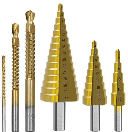 6PCs/7PCs HSS Stufenbohrer Gerade Nut Beschichtet Kegel Lochschneider Automatischer Körner Spiralspiralsäge Bohrer (Color : 6PCs with box)