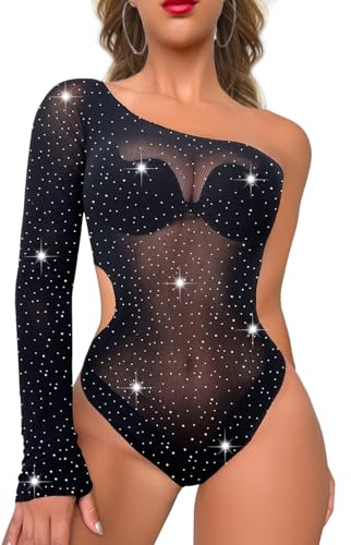 NLAND Body Mujer Sexy Leotardo Bodysuit Top Cómodo y Suave Lencería de Malla Slim Fit Body Fiesta Vestir Manga Sencilla（Negro）