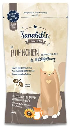Sanabelle Knusperkissen Huhn und Milch, Ergänzungsfuttermittel für ausgewachsene Katzen, 20 x 55 g
