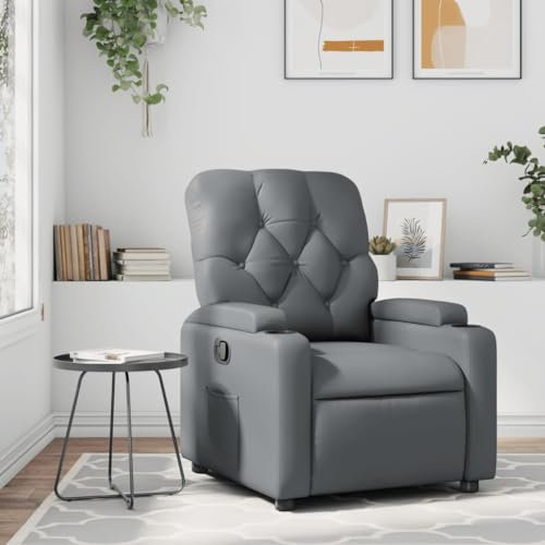 THOYTOUI Relaxsessel, Leseessel Ohrensessel Armlehnensessel Kinosessel Geeignet für Büro Balkon Wohnzimmer Stube Grau Kunstleder