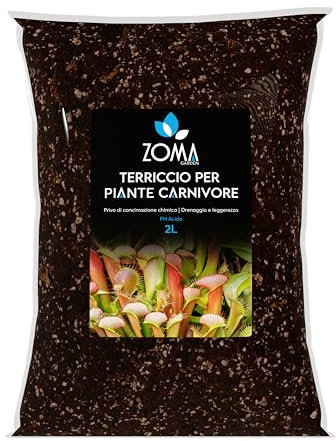 Zoma Terriccio Piante Carnivore di Qualità Superiore, Terra Per Piante carnivore con pura Torba acida Di Sfagno già Idratata, Perlite espansa, Bark, Sfagno cileno e Quarzite. Sacco 2 LT