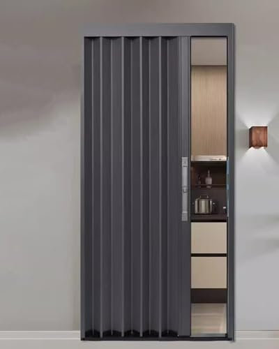 Falttür Schwarze Falttüren Innen, Versenkbare Fliegengittertür mit Verriegelung, Mehrfach Verschiebbare Ziehharmonika für Küche/Schrank/Raumteiler/Badezimmer(74x80in(191x203cm))