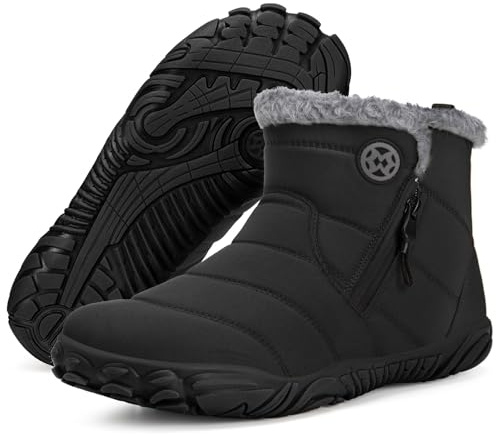 Sisttke Barfußschuhe Herren Gefüttert Winterschuhe Damen Warm Winterstiefel Winter rutschfeste Breite Zehen Mit Zero-Drop Sohle, Schwarz, 41 EU