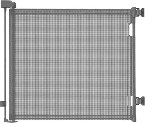 derimkcoa Retractable Stair Gate for Baby,Mesh Baby Gate or Mesh Dog Gate,86cm Tall,Extends up to 140cm Wide,Child Safety Gate for Doorways, Stairs, Hallways, Indoor/Outdoor, Grey