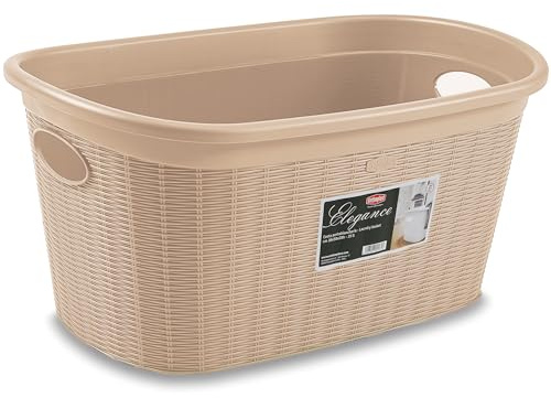 Wäschekorb 35L Beige 2 Griffen 57x37x27cm ohne Löcher Tragekorb Kunststoff