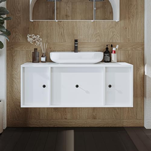 ROOMART Badezimmermöbel Set Gusto 120 cm 4 Teilig mit Keramik Waschbecken (weiß, Unterschrank mit Waschbecken)