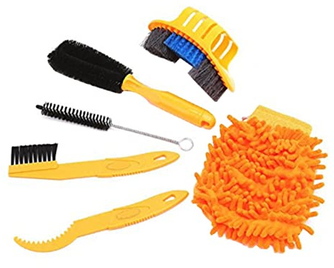 FOYTOKI Ergonomic Bike Cleaning Kit 6pcs Set Chain Cleaner Tire Brush Wheel Brush Bike Wash Mitt Compact and Easy to Use