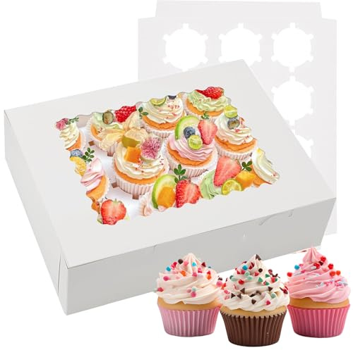 Menmamenma 6 Pcs Cupcake Boxes 12 hole - Multifunction Inserts Deep Cake Boxes for Cupcakes – White Cup Cake Boxes (12.8 x 10 x 3.5) with Clear Window - For Muffins, Cupcakes & Pastries