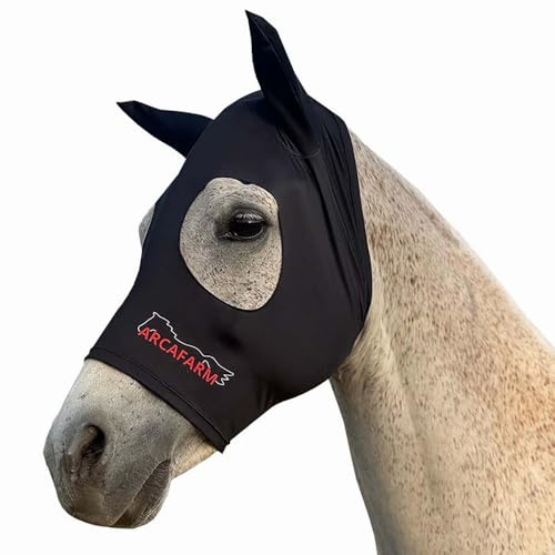 Maschera Antimosche per Cavallo Pony/Full/Cob in Lycra Arcafarm, Maschera da Paddock per Cavalli Sensibili leggera ed elasticizzata, senza Orecchie e senza Rete Occhi - Made in Italy (Cob)