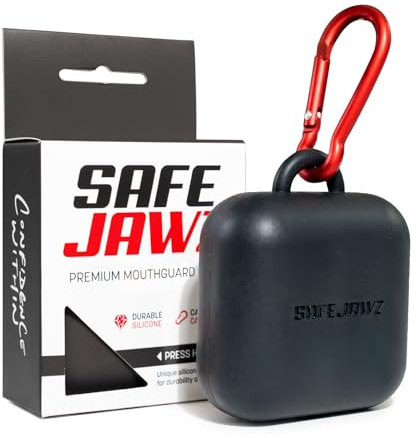 SAFEJAWZ Premium Mouthguard Case with Carabiner Clip, Durable and Flexible Silicone Design to Keep Mouth Guard Protected/Clean (One Size) (Black)