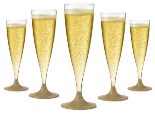WOOPARTY Set 24 Flute Oro in Plastica - 200 ml | Calici da Spumante Riutilizzabili - Eleganti e Resistenti | Ideali per Festa, Matrimonio, Brindisi, Aperitivo, Eventi - 6,5x17,5 cm