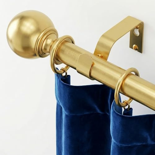 Jialexin Curtain Pole 40-116cm, Antique Gold Finish Rail with Classic Ball Finials, 25mm Heavy Duty Metal Pole for Bedroom & Office (16-46 Inch)
