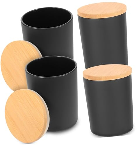 Tarros de Vidrio para Velas 4 Juegos Negros con Tapa | Hacer Velas y Guardar Especias, Recipiente de Vidrio Práctico, Diseño Delicado y Elegante