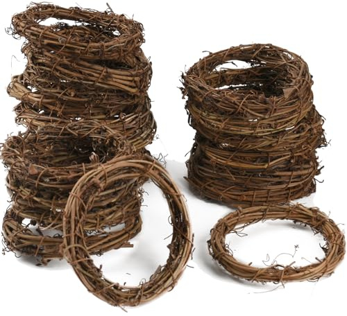 Redvigh Grapevine Wreath Set 20PCS, 3.15Inch Natural Grapevine Wreaths Vine Branch Wreaths Rattan Wreath Garland for DIY Christmas Crafts Wedding Party