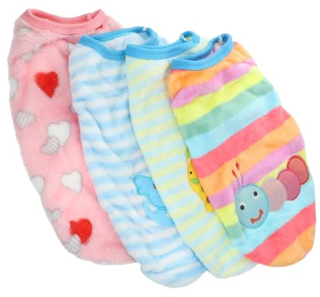 KOMBIUDA 4stücke Teiliges Hundeweste Aus Flauschigem Flanell Warme Kleine Hundebekleidung Mit Niedlichen Cartoon-Motiven Bequeme Leichte Herbst Winter-Vest Für Kleine Hunde Und Katzen