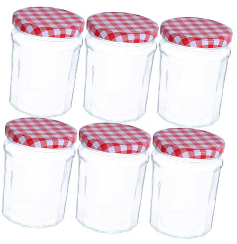 Cabilock 6pcs Glass Airtight Containers Hexagon Jars for Pickling and Kitchen Spice Storage with 380ml Capacity Preserve Original Flavour Suitable for Party Favors