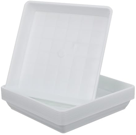 IWOWHERO 10 Pièces Lot de Coupelles Carrées Plastique Blanc Résistantes Chaleur pour Pots de Fleurs Soucoupes de Protection pour Plantes Intérieur et Extérieur Plateau de Jardin