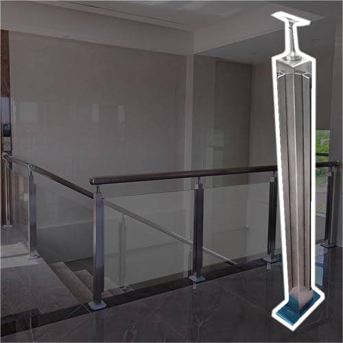 Postes de barandilla de vidrio negro, D y plateado, paneles de acero inoxidable resistentes al viento para balcones y terrazas (esquina en C, 80 cm de altura) - Valla de vidrio para exteriores