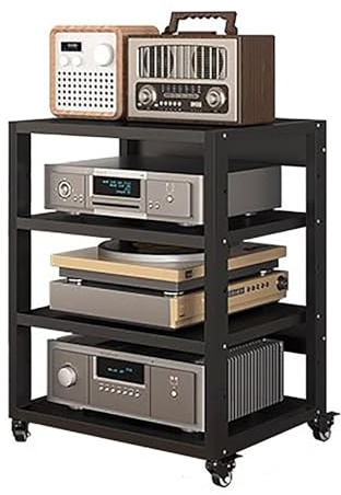 Hifi-Ställ, Kraftigt 2-Vånings Ljudställ Med Hjul, Stativ För Underhållning, Stereokomponenter, Stativ För Ljud- Och Videomedia, Av-Hylla, Tornställ O(H 69,5 Cm – 4 Nivåer)