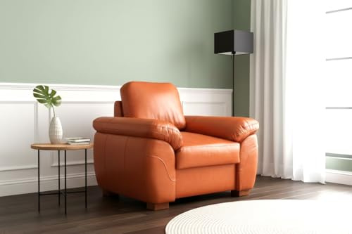 Quattro Meble Echtleder Sessel Oxford Leder Sessel Rindsleder Wohnzimmer Hotel Loungesessel Leder Antique A-12 Light Castanie