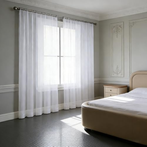 XUEQXUE Transparent Wohnzimmer 60 x 200 cm Polyester, Leinen-Optik Transparent Wohnzimmer Luftig Dekoschal Vorhang für Schlafzimmer Fenster, Weiß