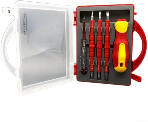 Set di cacciaviti 5 in 1, punte magnetiche isolate con tester di tensione, in acciaio al cromo vanadio, per lavori elettrici, triangolo, PH1, PH2, 4 mm, 6 mm, rosso