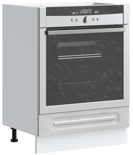 SooIarix Kalmar Armoire de cuisine en bois gris béton pour four encastré, 60 x 46 x 81,5 cm, pieds réglables, design peu encombrant