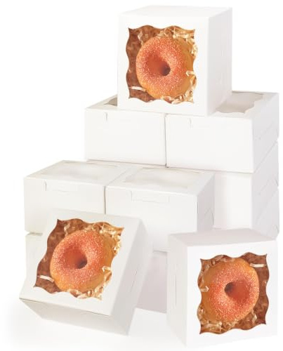Gcardist 200 Stück Weiße Bäckereischachteln mit Sichtfenster 10,16 x 10,16 x 6,35 cm Macaron-Schachteln kleine Donut-und Gebäckschachteln für Partys Mini-Keksdosen (4 x 4 x 2,5)